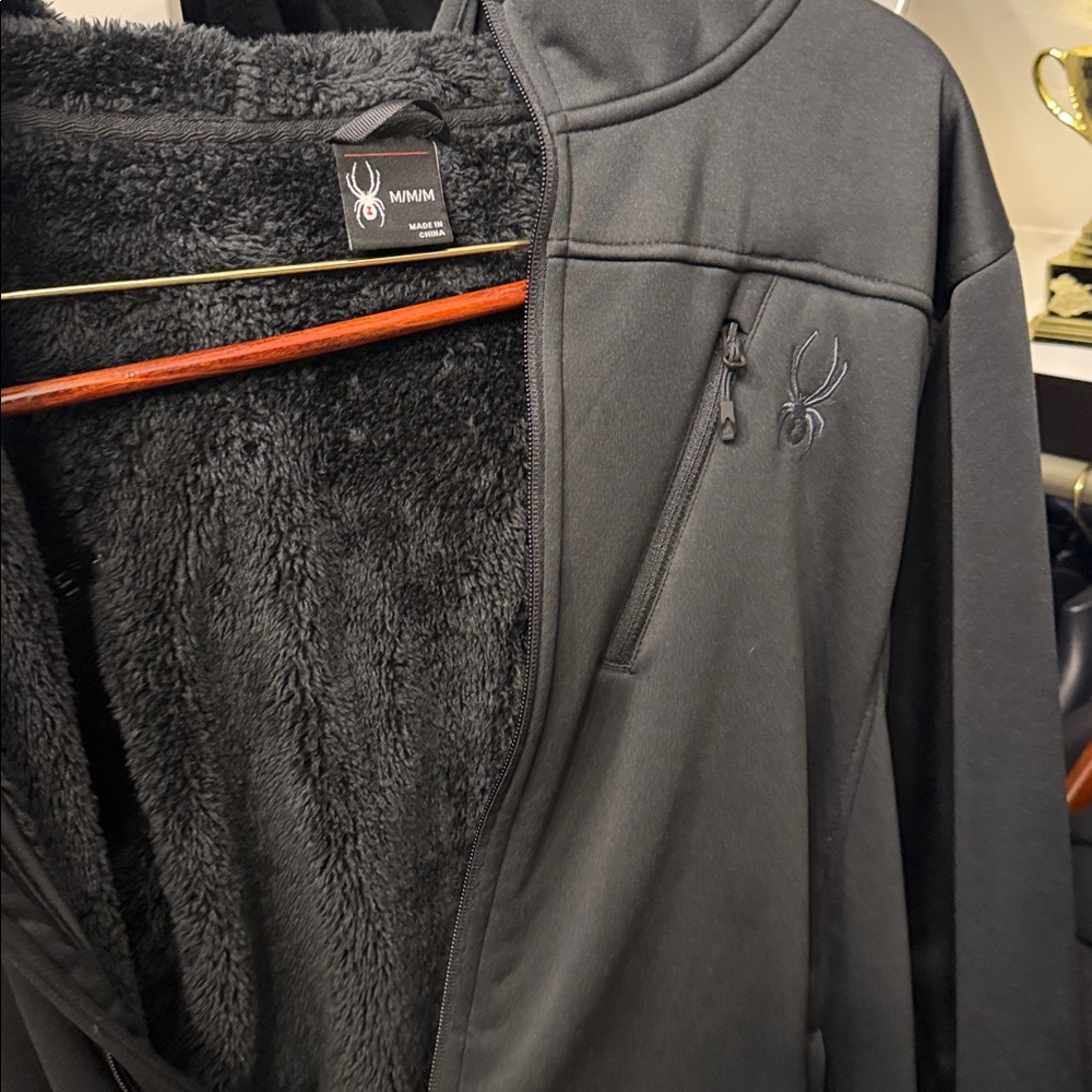 Spyder Medium Men’s Track Jacket with Hood - inside is fleece - Picture 2 of 7